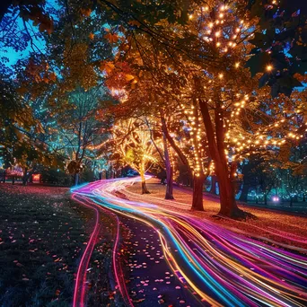 Light trails in the shape of trees at an autumn festival. - Image 4