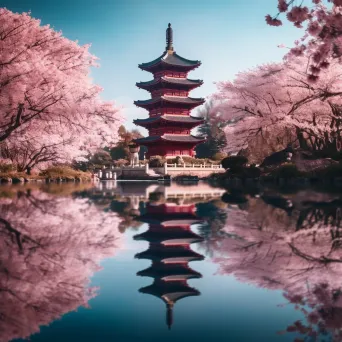 Ancient Chinese pagoda surrounded by cherry blossoms - Image 2