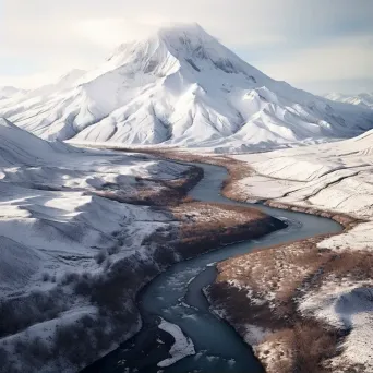 Snow-Covered Mountain Peak Aerial View