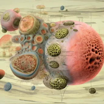 Mixed media collage depicting the biology of a cell with floating organelles in cytoplasm - Image 3