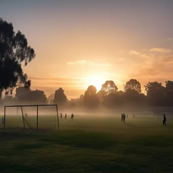 Soccer training ground at dawn with players - Image 2