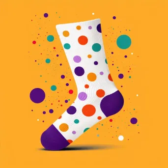 Logo for a vibrant sock brand featuring a pair of socks in orange and purple colors - Image 4