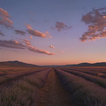 Sunset illuminating lavender fields with pink and gold hues. - Image 1