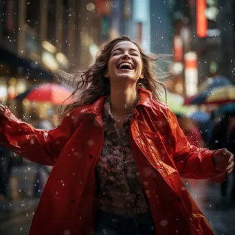 Woman dancing in the rain with a colorful umbrella - Image 4