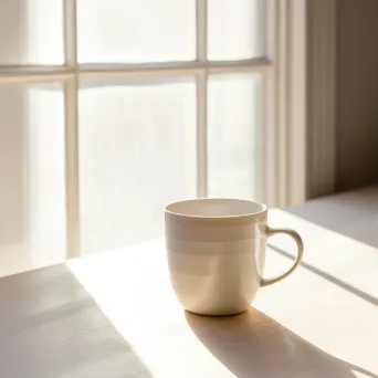 simple white ceramic cup wooden table - Image 1