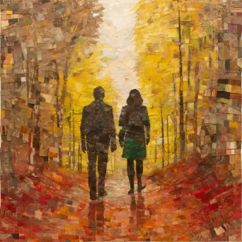 Image of young couple walking through autumn forest - Image 1