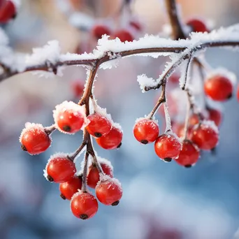 Snowflakes on Red Berries