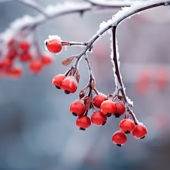 Snowflakes on red berries in winter - Image 2