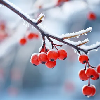 Snowflakes on red berries in winter - Image 3