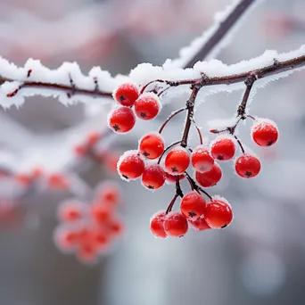 Snowflakes on red berries in winter - Image 4