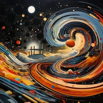 Abstract painting depicting the curvature of spacetime through fluid brush strokes - Image 1