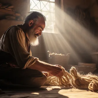 Artisan demonstrating traditional rope making techniques in a historic workshop - Image 1