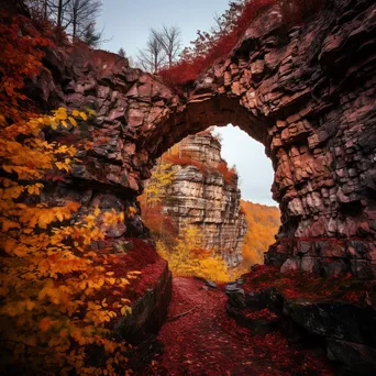 Rock arch embraced by autumn leaves - Image 1