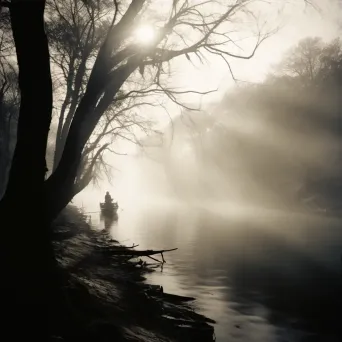 Spectral ferryman on River Styx with shadowy figures in misty waters - Image 3