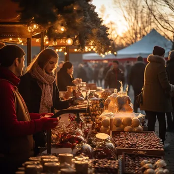 Vendors at a holiday market selling festive items - Image 1