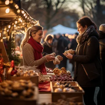 Vendors at a holiday market selling festive items - Image 3