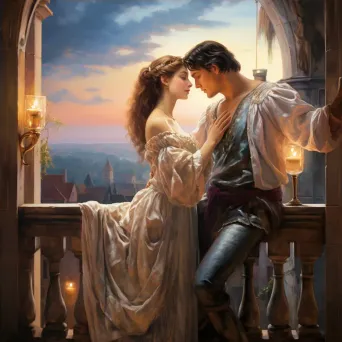 Classical balcony scene of Romeo and Juliet set against a starlit backdrop - Image 4