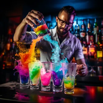 Bartender pouring a colorful rainbow cocktail - Image 1