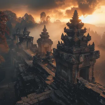 Ancient temple ruins at sunrise with mist - Image 4