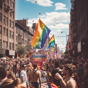 Colorful floats and crowds celebrating during a Pride parade. - Image 3