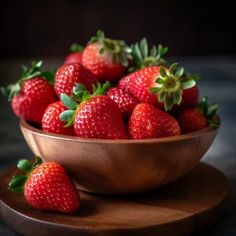 Close-up of organic strawberries in a wooden bowl. - Image 3