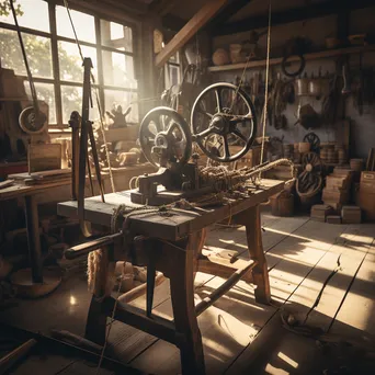 Old-fashioned rope making machine in a workshop - Image 1