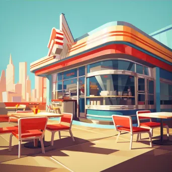 American diner breakfast in low poly style, inspired by mid-century graphic designs - Image 3