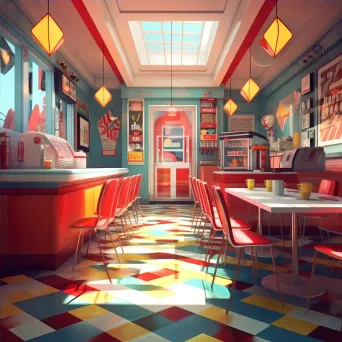 American diner breakfast in low poly style, inspired by mid-century graphic designs - Image 4