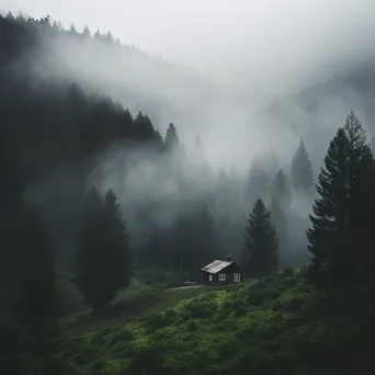 Lonely cabin in a misty valley surrounded by fog and trees - Image 4