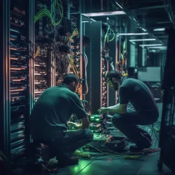 Technicians working on server room equipment - Image 2