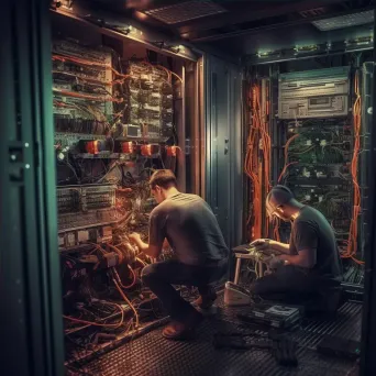 Technicians working on server room equipment - Image 4