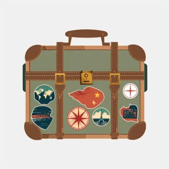 Travel agency logo with vintage suitcase in flat style - Image 4