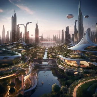 Panoramic view of a futuristic city at dawn - Image 2