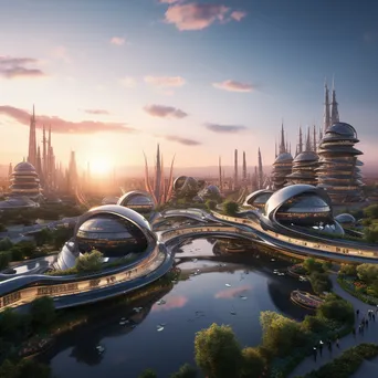 Panoramic view of a futuristic city at dawn - Image 3