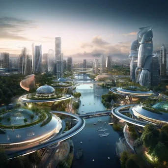 Panoramic view of a futuristic city at dawn - Image 4