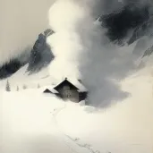 Avalanche descending towards small cabin in snowy mountain - Image 3