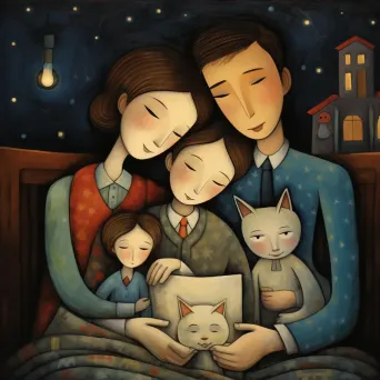 Illustration of a family of animals listening to bedtime stories in a cozy setting - Image 3