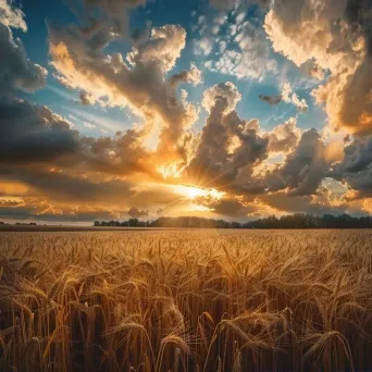 A vast golden wheat field under a dramatic sky - Image 1