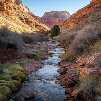 Meandering mountain stream flowing through colorful canyon with red rock layers. - Image 2