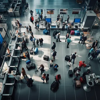 Overhead view of busy airport security checkpoint. - Image 2