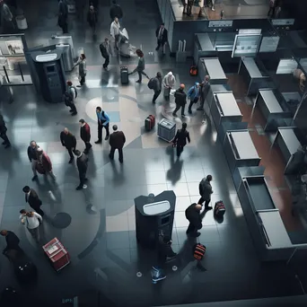 Overhead view of busy airport security checkpoint. - Image 3