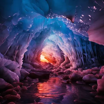 Inside an ice cave with massive ice columns and dramatic colors - Image 3