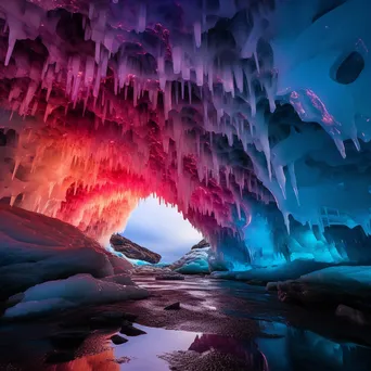 Inside an ice cave with massive ice columns and dramatic colors - Image 4