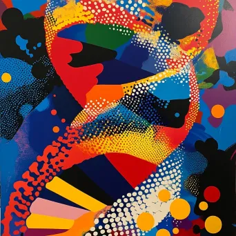 Vibrant explosion of colors within a DNA helix in pop art styling - Image 3