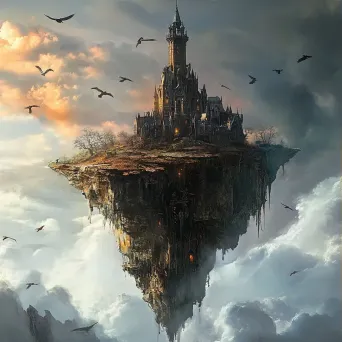 Steampunk styled tower of a wizard on a floating island amidst mechanical birds - Image 3