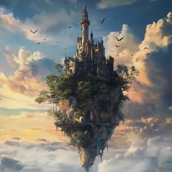 Steampunk styled tower of a wizard on a floating island amidst mechanical birds - Image 4