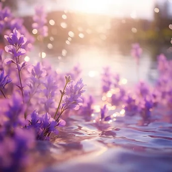 Lavender petals floating in the air. - Image 1