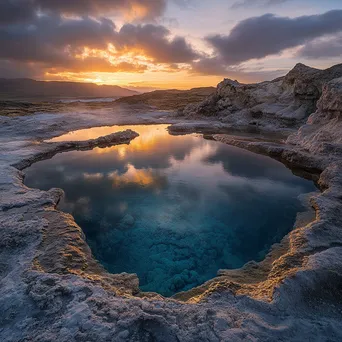 Sunset Glow Over Geothermal Pool