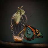 Illustration of a butterfly emerging from a chrysalis - Image 1