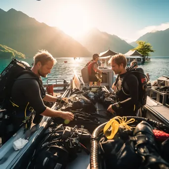 Divers preparing gear on a boat - Image 1